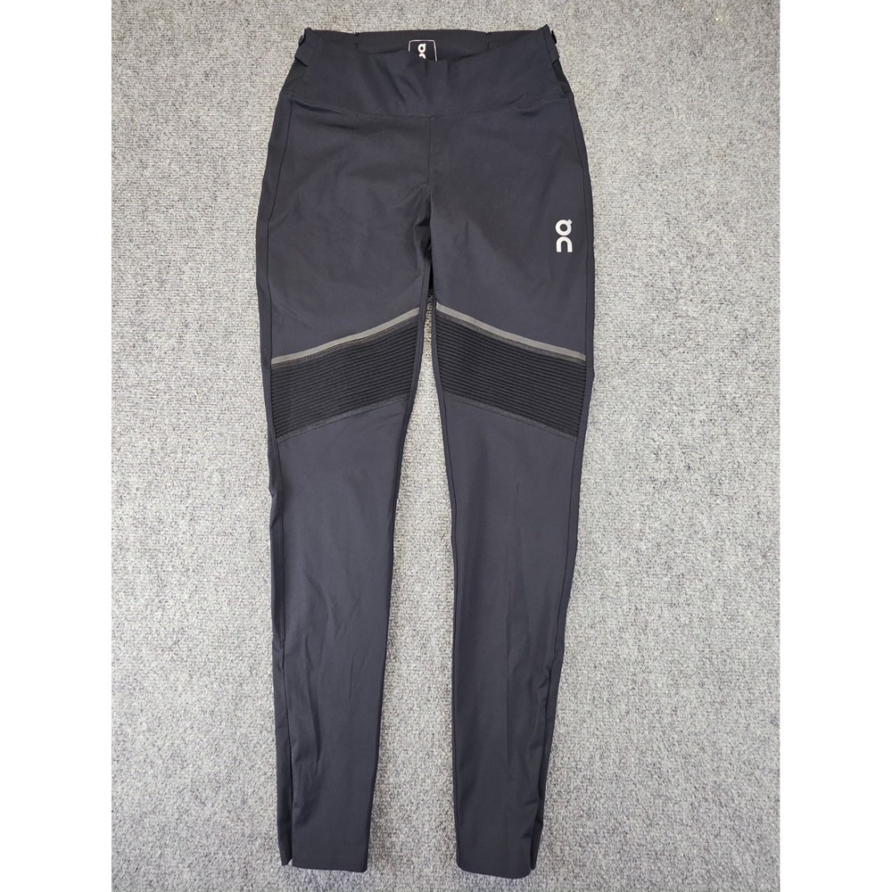 ON On Cloud Black Long Tights Womens Running Sz Small Ankle Zip Pockets 1716